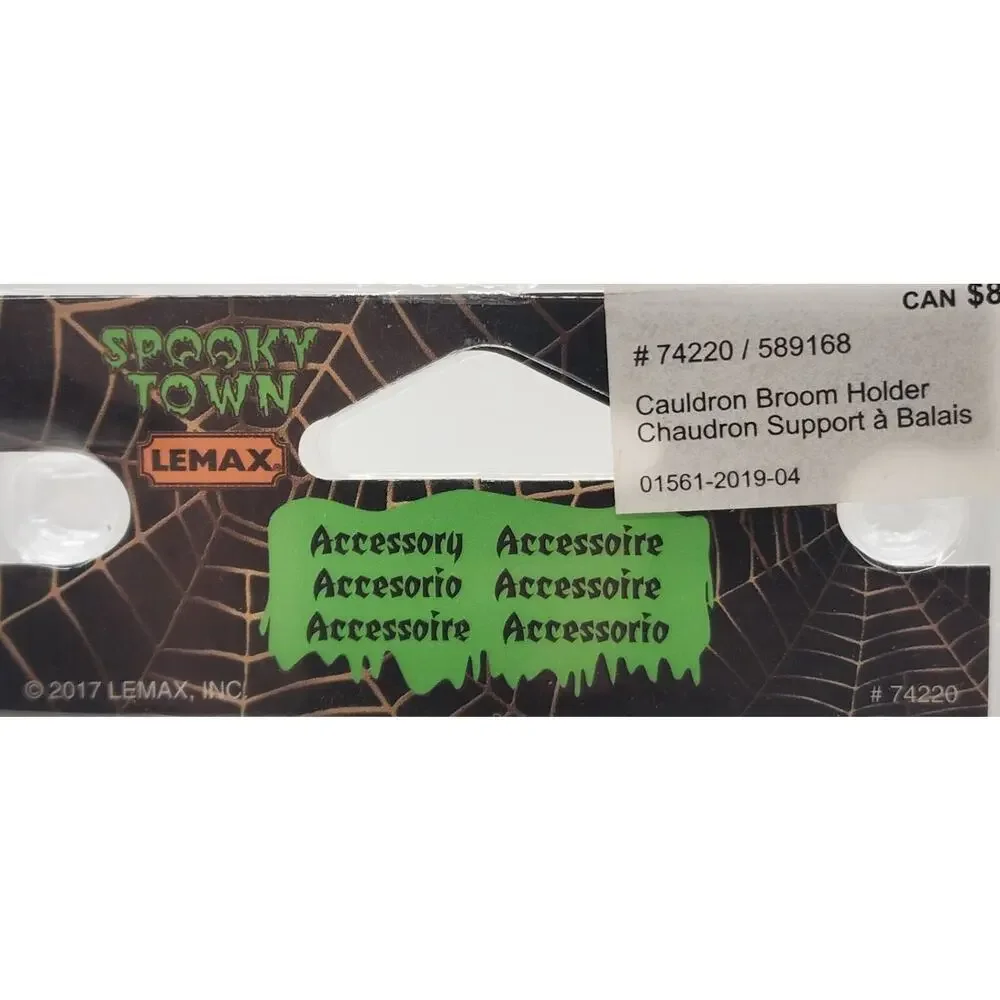 Lemax CAULDRON BROOM HOLDER # 74220 Halloween Spooky Town Retired NEW Black Cat